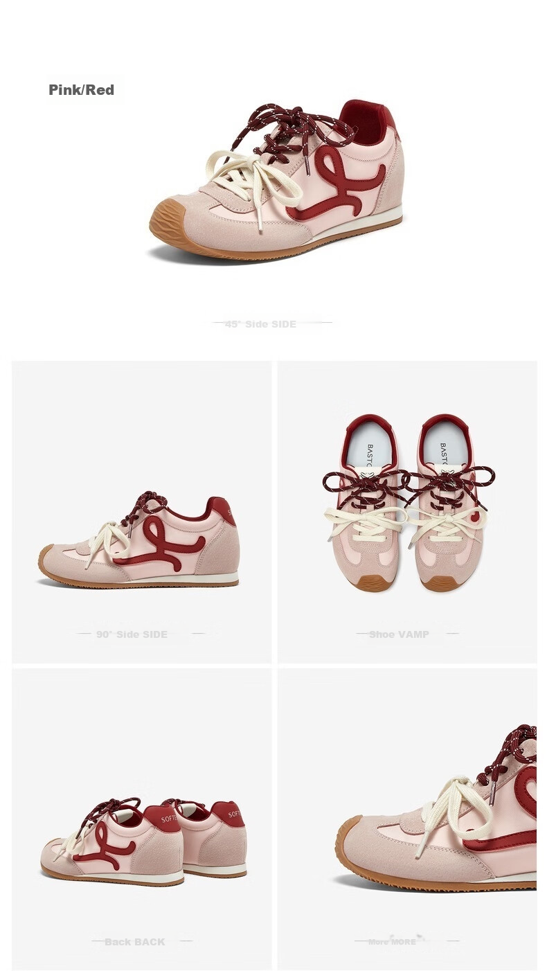 BASTO [Zhang Yuexi's Choice] Candy-Colored Height-Increasing Training Shoes, Slanted Casual Forrest Gump Shoes for Women, Yellow, Size 36 27