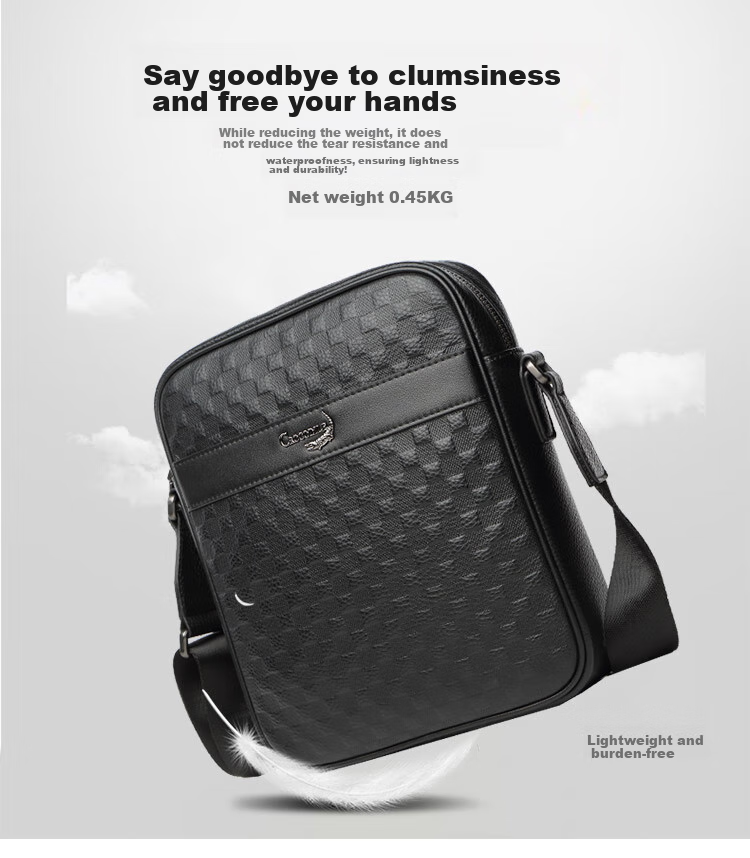 CROCODILE Top-Grain Leather Plaid Business Casual Shoulder Bag, Men's Vertical Crossbody Bag XT2045, Gift for Boyfriend 3