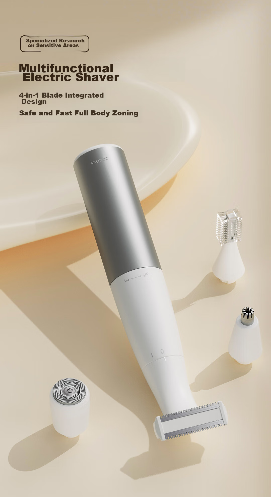 DOCOLAB Electric Hair Removal Device for Private Areas, Women's Intimate Shaver, Men's Genital Shaver, Underarm And Leg Hair Removal Tool with 4 Blades, Full Body Hair Removal Machine 1