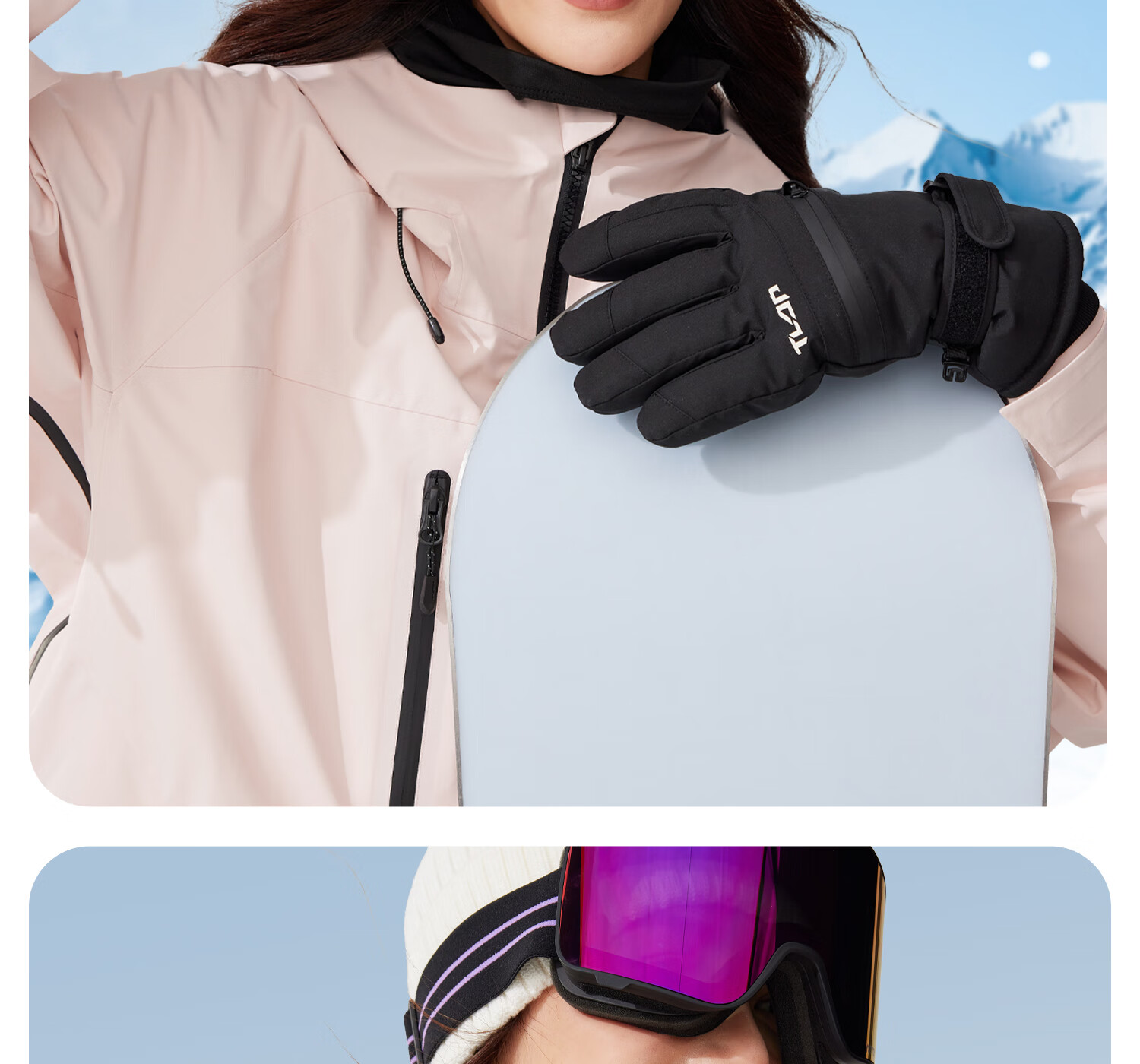 Yottoy Ski Gloves Snowboard Touchscreen Five-Finger Professional Carving Windproof Warmth Unisex Mist White | Long Fleece Thickened 8