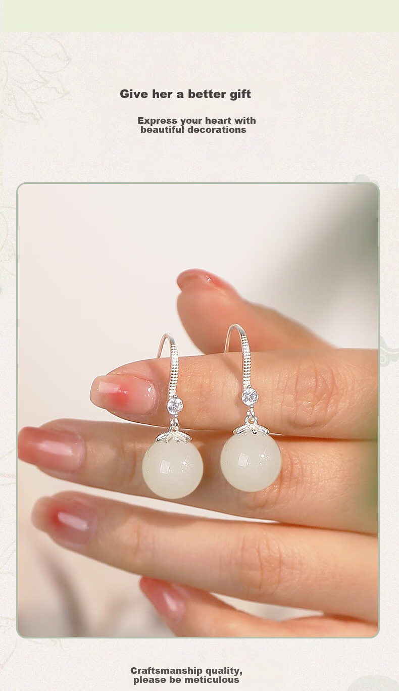 Qlady Sterling Silver Hetian Jade Earrings for Women, Elegant And High-End, New 2025 Jade Stone Earrings And Studs, Mother's Birthday Gift 5