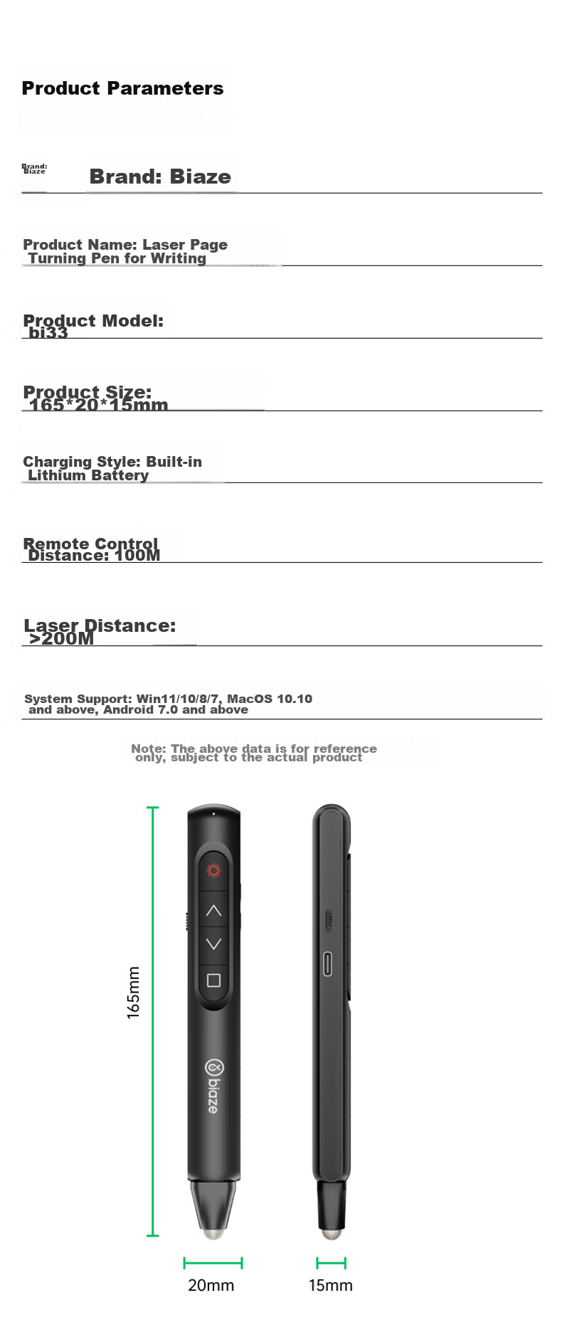BIAZE PPT Page-Turning Pen, Writing Function, Teacher's Laser Pointer, Rechargeable Projector Remote Control Pen, Touch Control Pen, Multimedia Courseware Presentation Page-Turning Device, Infrared Compatible with Seewo Whiteboard 16
