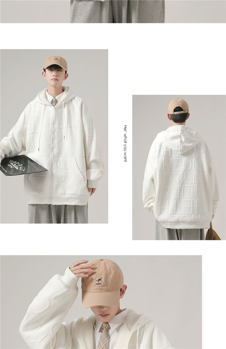 I'M DAVID Men's Autumn And Winter Jacket, Korean Style, Fleece-Lined, Thickened, Cold-Resistant, Warm, Loose-Fitting, Hooded Sports Jacket for Men, Gray, Size L 17