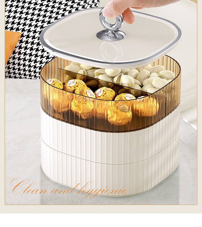 Baicaoyuan Candy Box, Fruit Plate, Sunflower Seeds, Dried Fruits, Nuts, Fruit Tray, Compartmentalized Snack Storage Box, Living Room Luxury Green Three-Tier with Lid 8