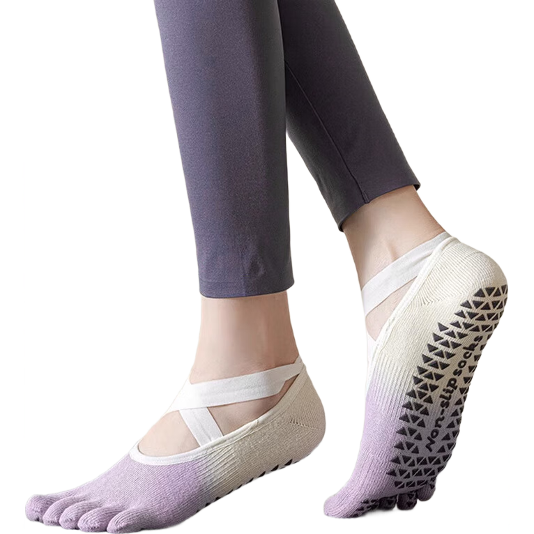 Duweike Yoga Socks, Non-Slip Sports Pilates Socks, Toe Separation Five-Finger Professional Fitness Socks, Light Luxury White And Purple