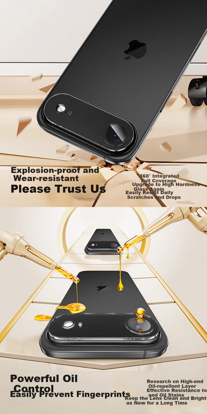 LLUNC [2-Pack] IPhone 17 Air Camera Lens Protector, Apple 17 Air Rear Camera Tempered Glass Film, Ultra-Clear Anti-Drop All-In Full Coverage Protective Film 3