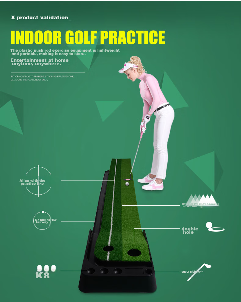 INVUI Indoor Golf Putting Practice Device, Office Putting Practice Mat, Golf Club Set, 3-Meter Training Device with Track 3