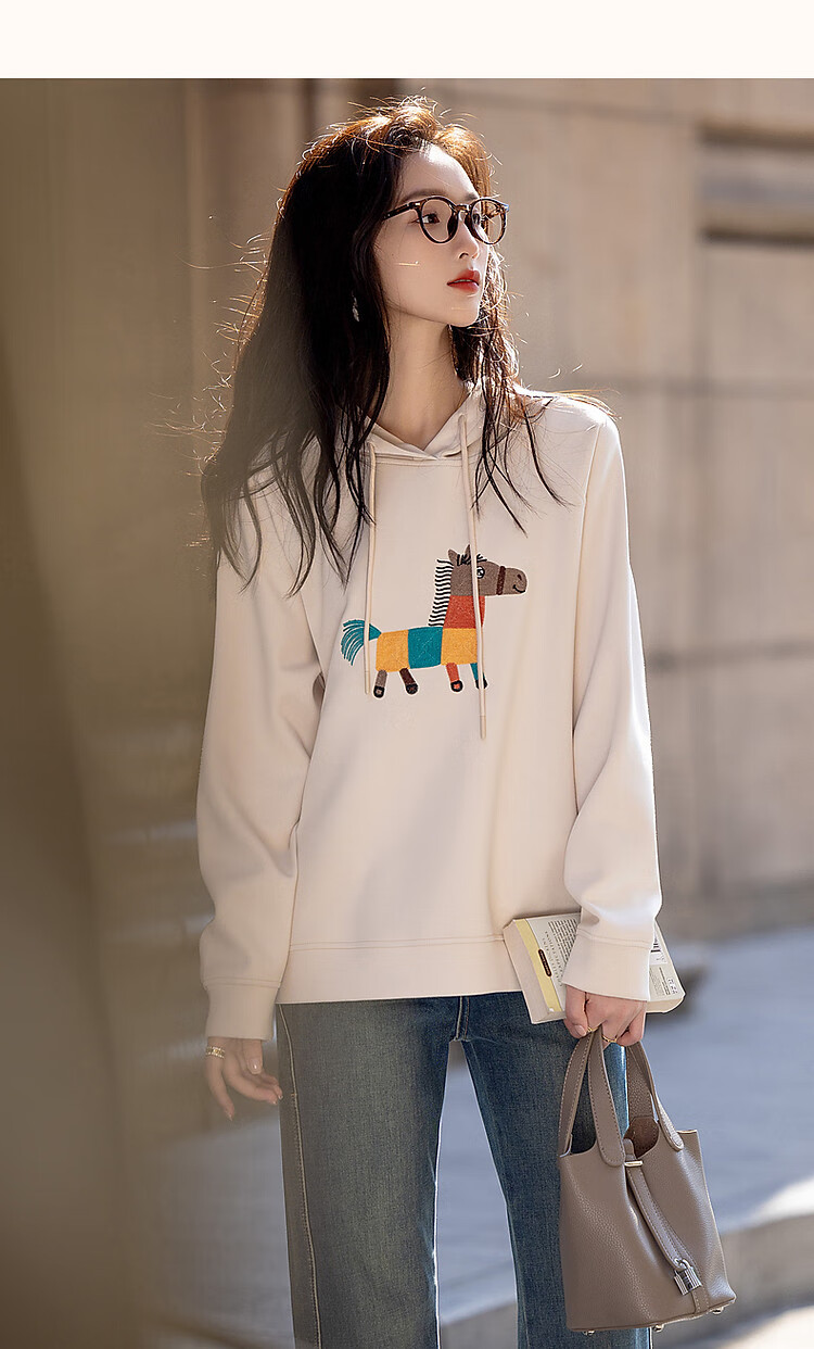 DME "Fresh Clothes and Angry Horses" Embroidered Hoodie, Spring and Autumn Age-Reducing Weapon, Soft 350G Air Layer Hooded Top 8