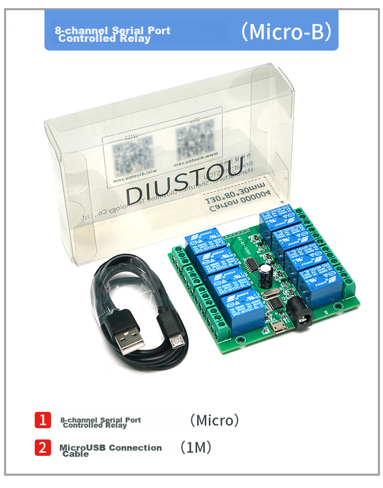 Diushitou 2-Channel USB Relay, Industrial Grade, Optical Coupling Protection, Supports TTL Serial Control, Includes Data Cable And Dupont Wire, Convenient for Testing And Control, DSTUR-T20 14