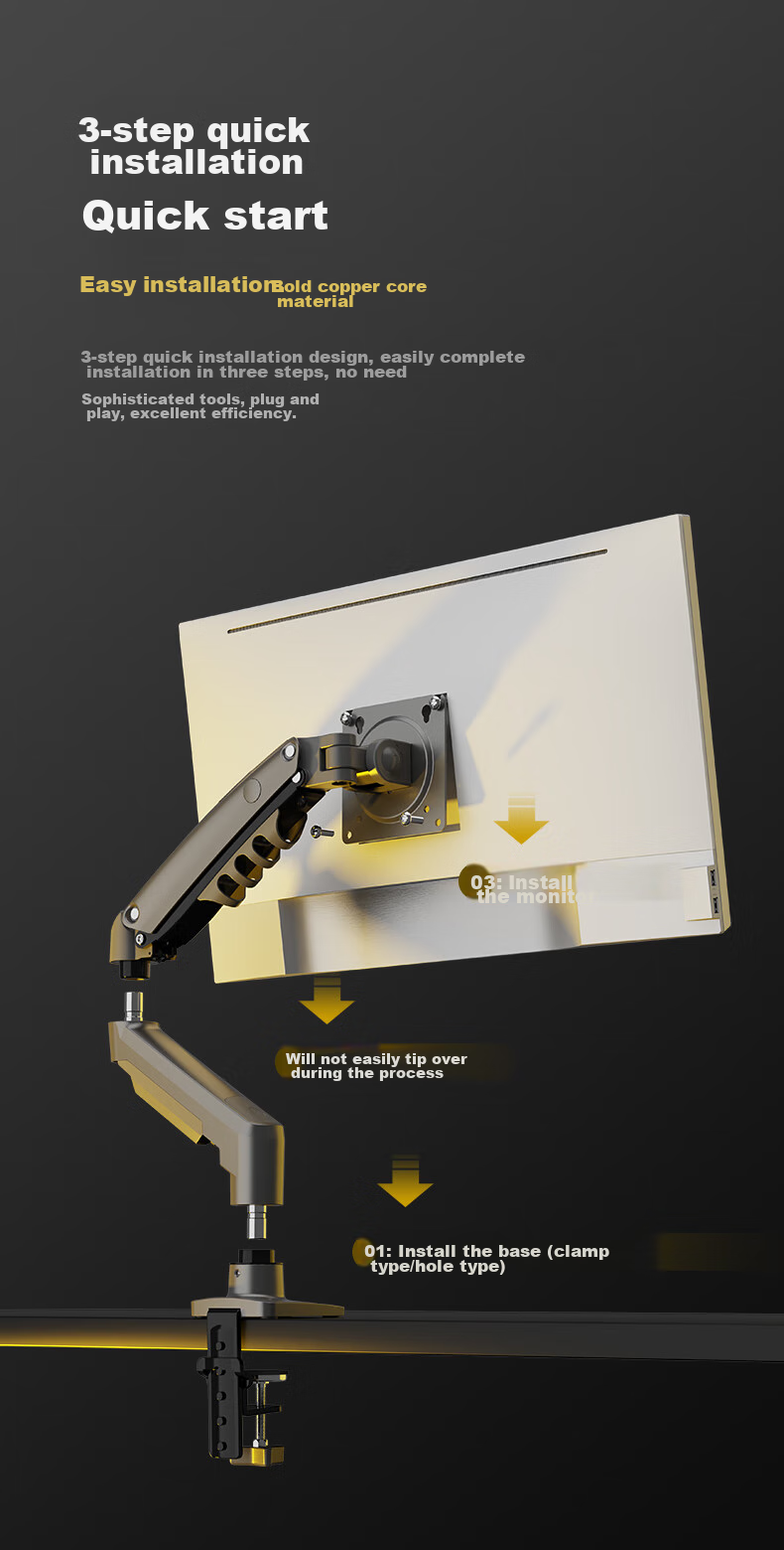 NB Monitor Arm Mechanical Arm Computer Stand Desk Clamp Base Screen Riser Display Arm A5-XE Apple White 17-32 Inch Compatible with Zhuowei 8