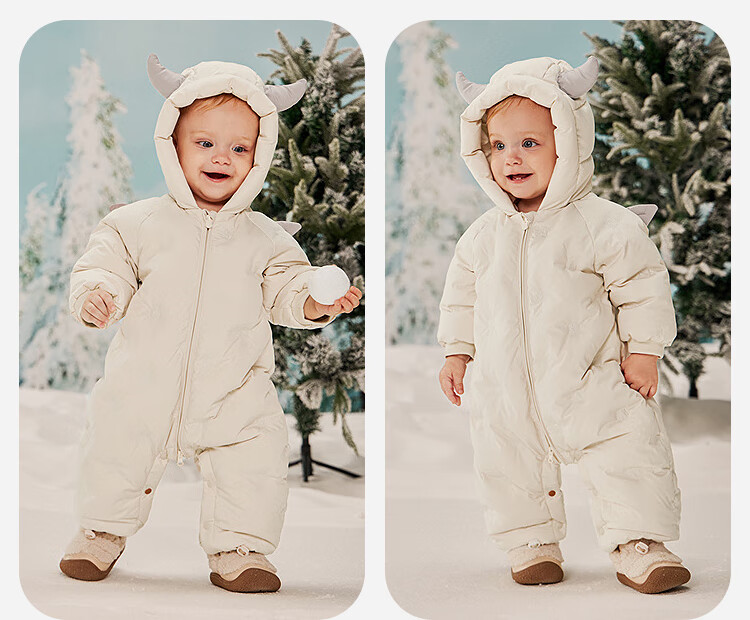 Minibala Unisex Kids Down Jumpsuit with Genuine Fleece Baby Elf Hat Romper 2025 Winter 6