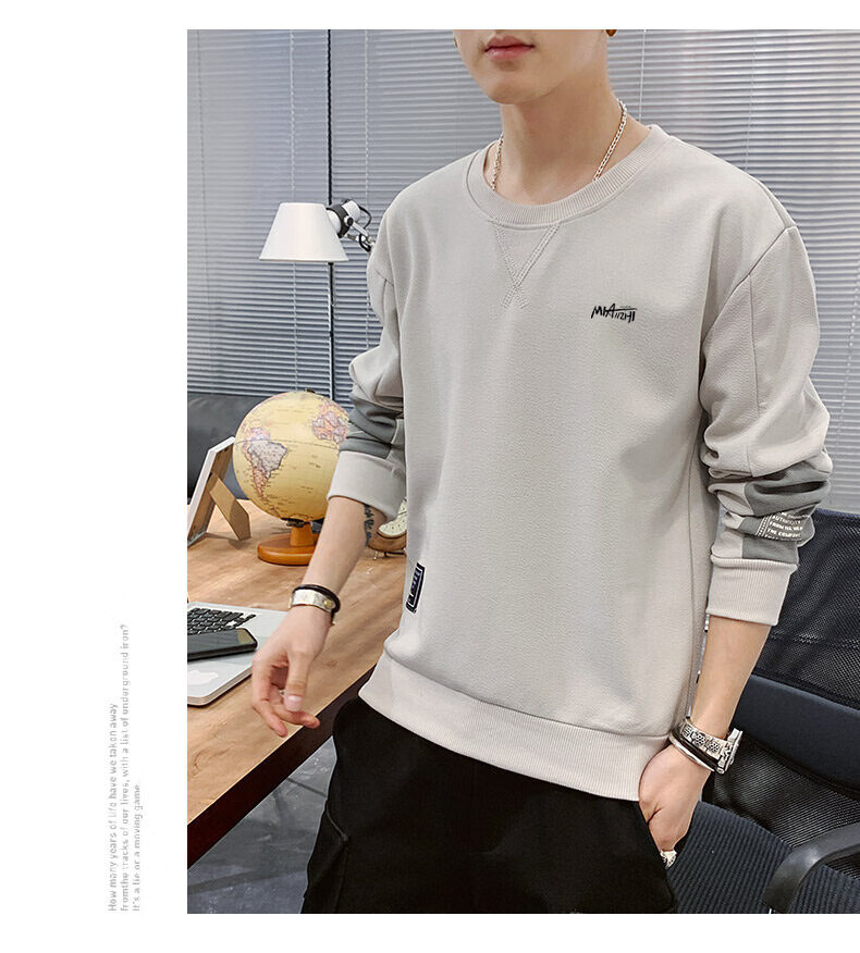 Mianzhi Men's Sweatshirt, Spring And Autumn Outdoor Sports Versatile Long-Sleeve Thin Undershirt, White, XL 13