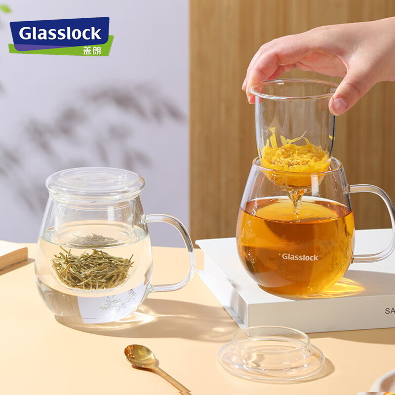 GLASSLOCK Glass Tea Cup for Men And Women, Tea Infuser Mug with Filter, Heat-Resistant Flower Tea Cup, 500ml