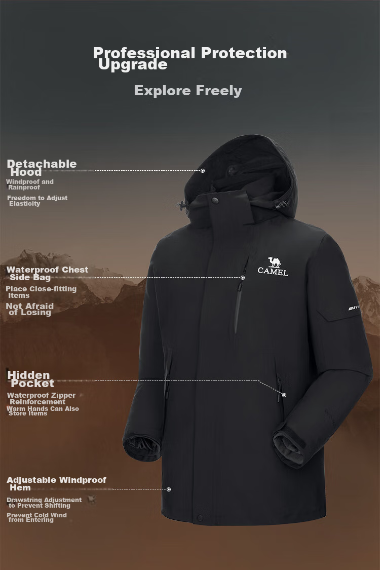 CAMEL Outdoor Jacket for Men And Women, 3-In Fleece-Lined Windproof Two-Piece Set, Autumn And Winter Coat, A13CA46174, XL 9