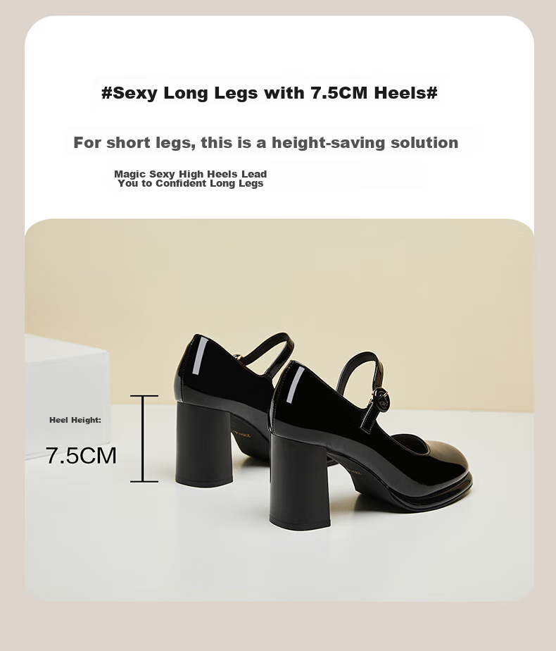 DAPHNE French Chunky Heel Mary Jane Women's Shoes, Square Toe Elegant High Heel Ankle Strap Pumps 4623101161 Black 38 8
