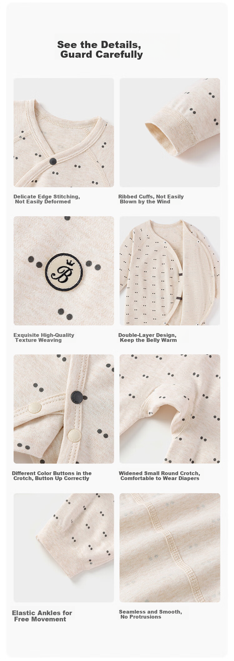 Babylove Newborn Onesie Spring And Autumn Pure Cotton Monk-Style Romper, Stylish Newborn Baby Tie-Up Bodysuit, Tummy Protection Autumn Outfit 6