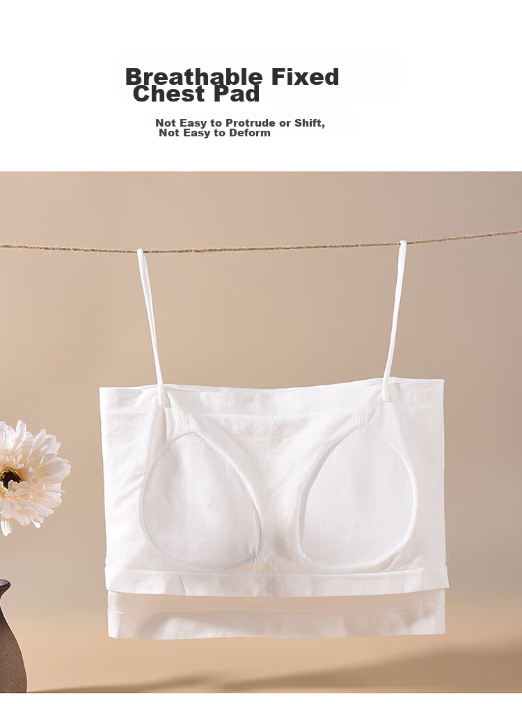 LangSha Women's Camisole Tank Top with Built-In Bra Pads And Chest Pads, Sexy Undershirt, 2-Pack, White + Khaki, One Size Fits All 3