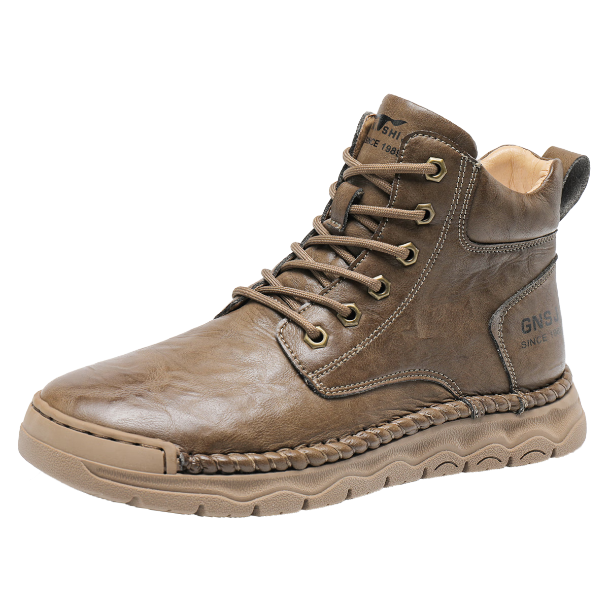 G.N.Shi Jia Men's Martin Boots, Autumn And Winter High-Top Casual Leather Boots, Men's Work-Style Outdoor Hiking Shoes, Khaki, Size 39