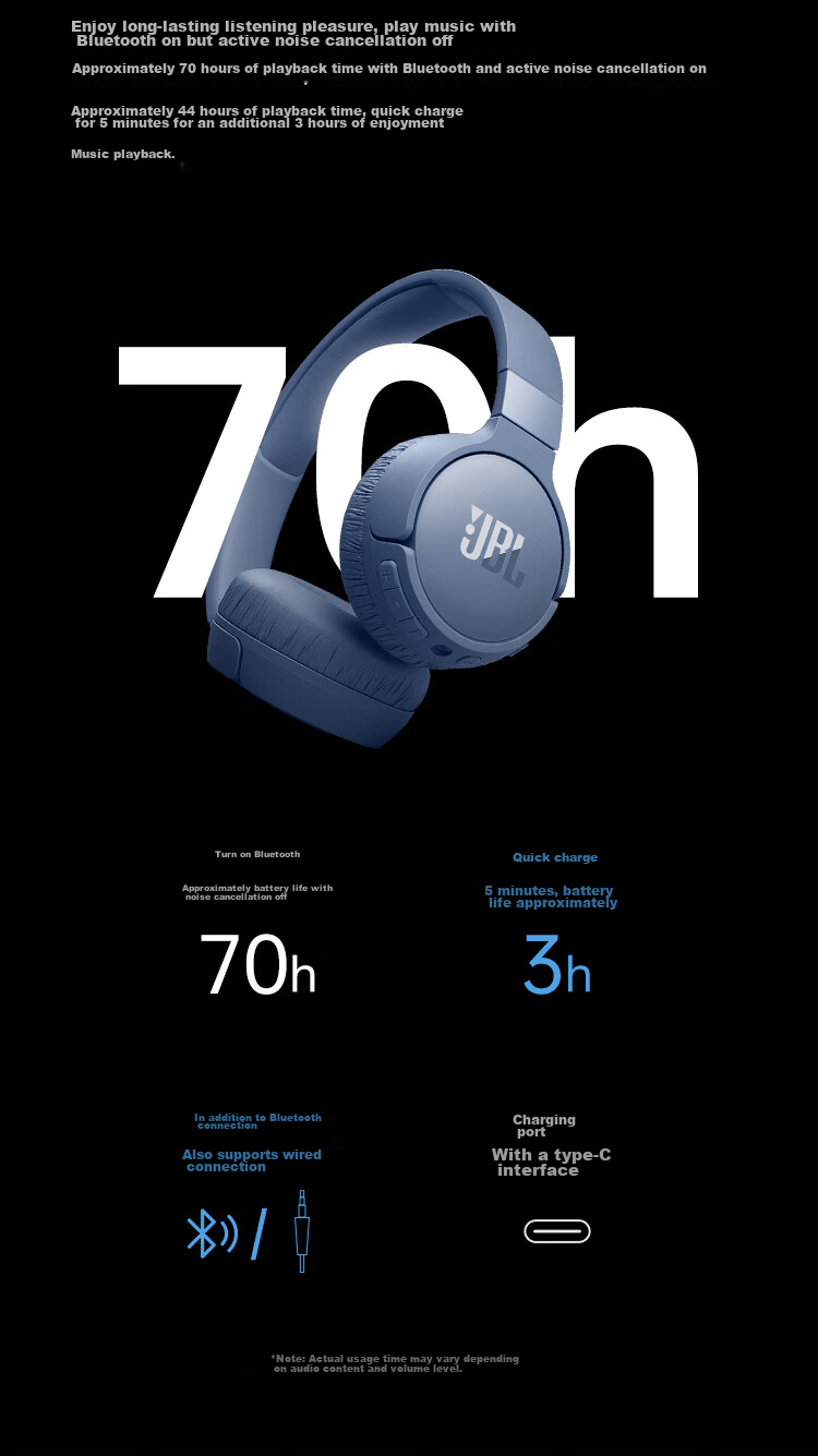 JBL TUNE 670NC Over-Ear Bluetooth Headphones, Active Noise Cancellation Wireless Music Headphones, Compatible with Huawei, Apple, Xiaomi, Birthday Gift, Midnight Black 7