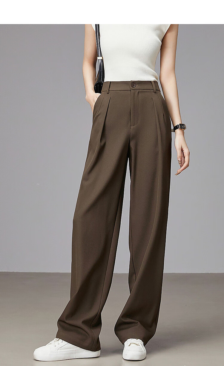 Dme [Casual Ceiling] Spring And Autumn Simple Mid-Rise Women's Pants, Straight-Leg Casual Trousers, Olive Green, S 2