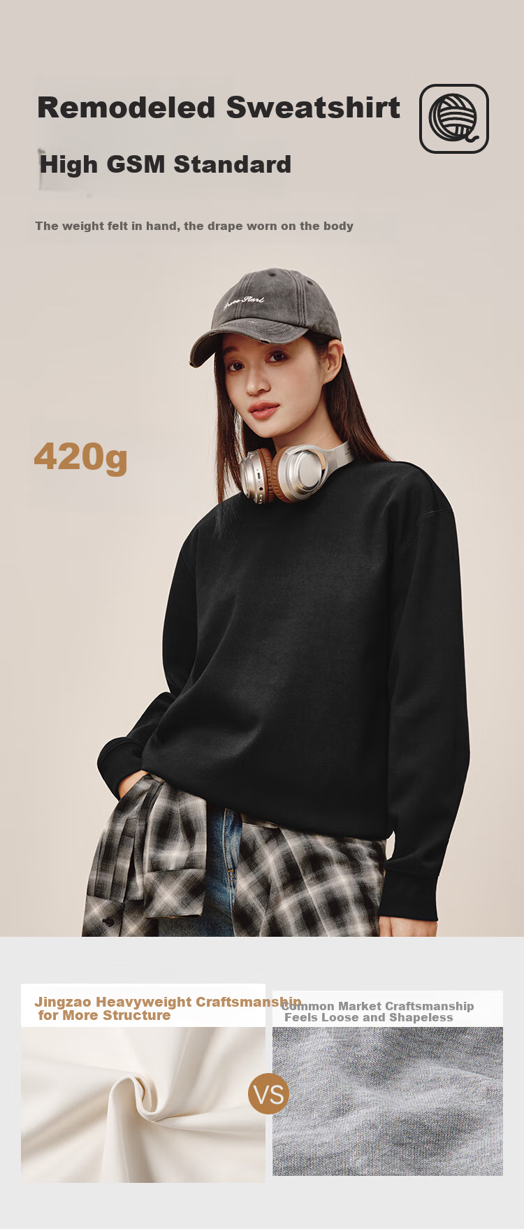 JD Original Women's Sweatshirt, New Winter Style Jacket, Round Neck Solid Color Clothing, Cream White, Size S 6