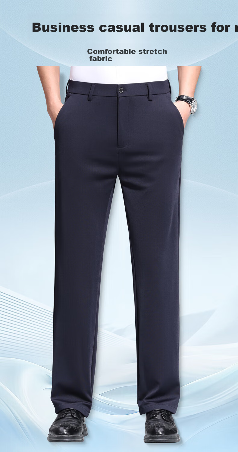 ROMON Men's Summer Thin Trendy Straight Loose Business Stretch Commuter Casual Trousers Pants Blue 31 1