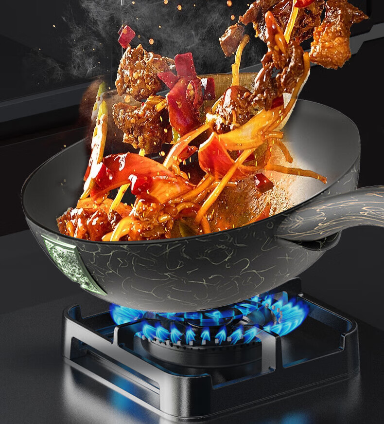 OLODE [Xuanwu Titanium Shield] Non-Stick Frying Pan Household Stir-Fry Pan Titanium Rock Cast Dragon Turtle Pan Compatible with All Stoves Low Oil Smoke 15