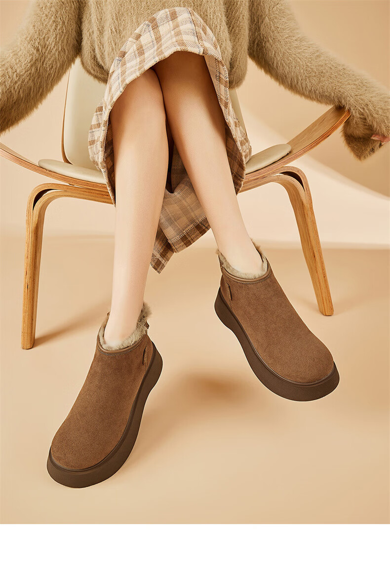 St&Sat Vintage Casual Snow Boots Women Autumn Winter Fleece Lined Warm Cotton Shoes Comfortable Height Increasing Birkenstock Short Boots Coffee Color Size 38 8