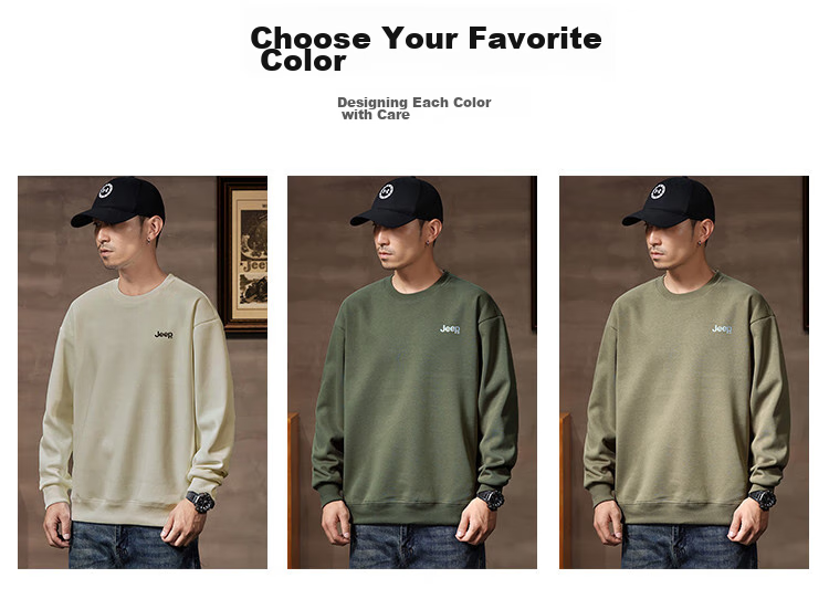 JEEP Men's Sweatshirt, New Spring And Autumn 2026 Style, Trendy Round Neck, Loose Long-Sleeve Casual Sportswear Top for Men, Fashionable 6