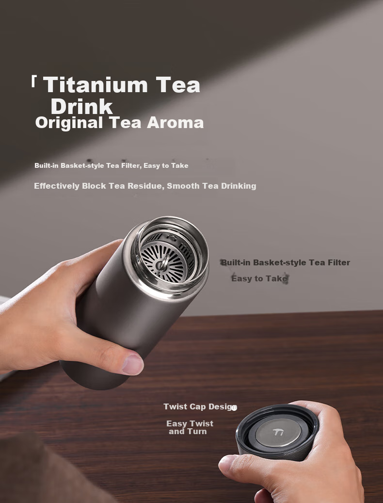Fuguang Insulated Mug, Titanium Cup with Tea Infuser, Water Bottle for Men And Women, Pure Titanium Teacup, Outdoor Gift Box, Pure Titanium Thermos Cup 10