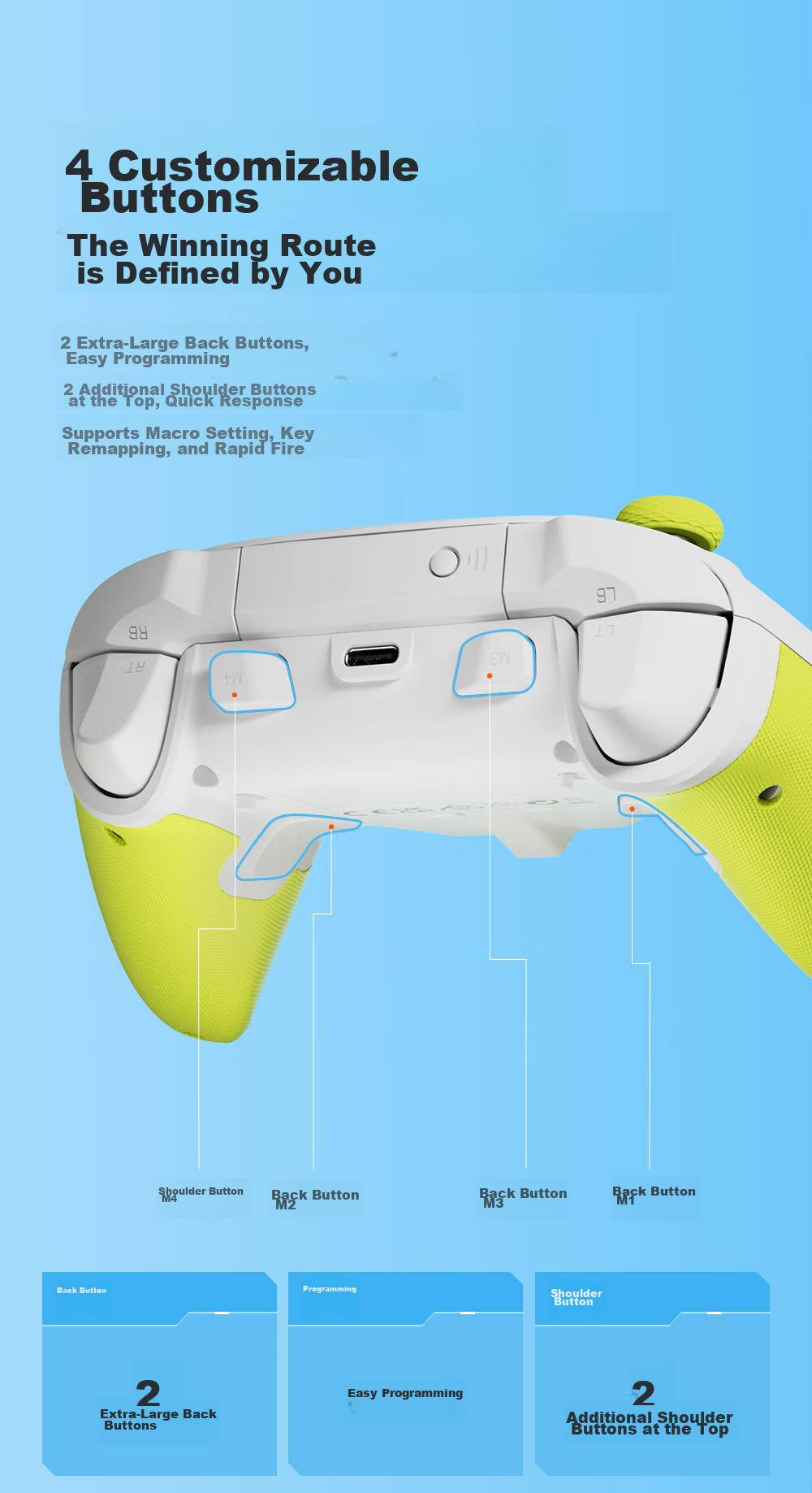 Mojiang Rainbow 2 Se Wireless Game Controller Switch Pro Bluetooth Motion Sensing Vibration for PC, Mobile Phone, Steam, Apex Legends, Black Myth: Wukong, Horizon 6 Precise Blue 11