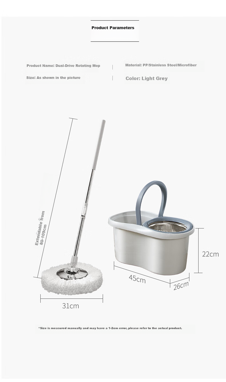 BEKAHIQ Rotating Mop with 4 Stainless Steel Drums, Hands-Free Cleaning, No Washing Required, 2026 Household Absorbent Lazy Mop Bucket 11