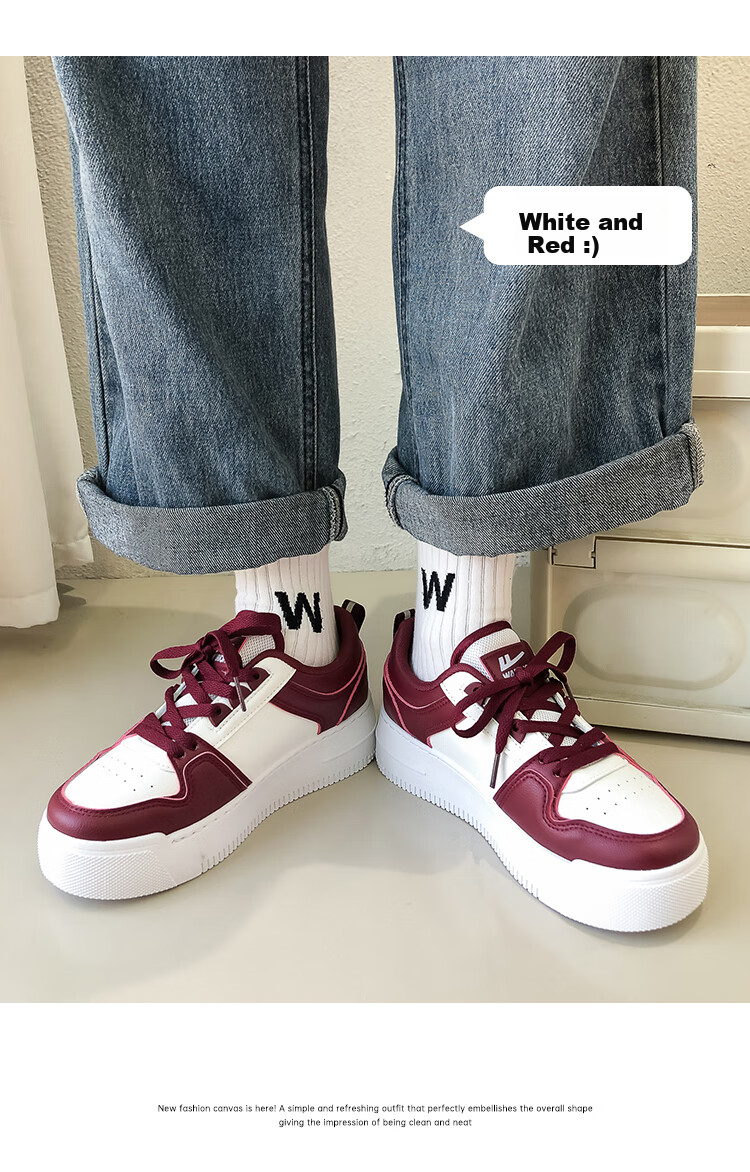 Huili Official Women's Shoes, 2026 Summer New Style, Classic Versatile Casual Sneakers for Women, White And Red, Size 35 20