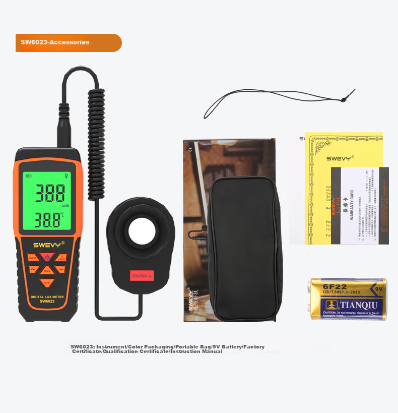 Suwei Illuminance Meter, Light Meter, Illuminometer, Brightness And Illuminance Tester, Light Meter SW6013 18