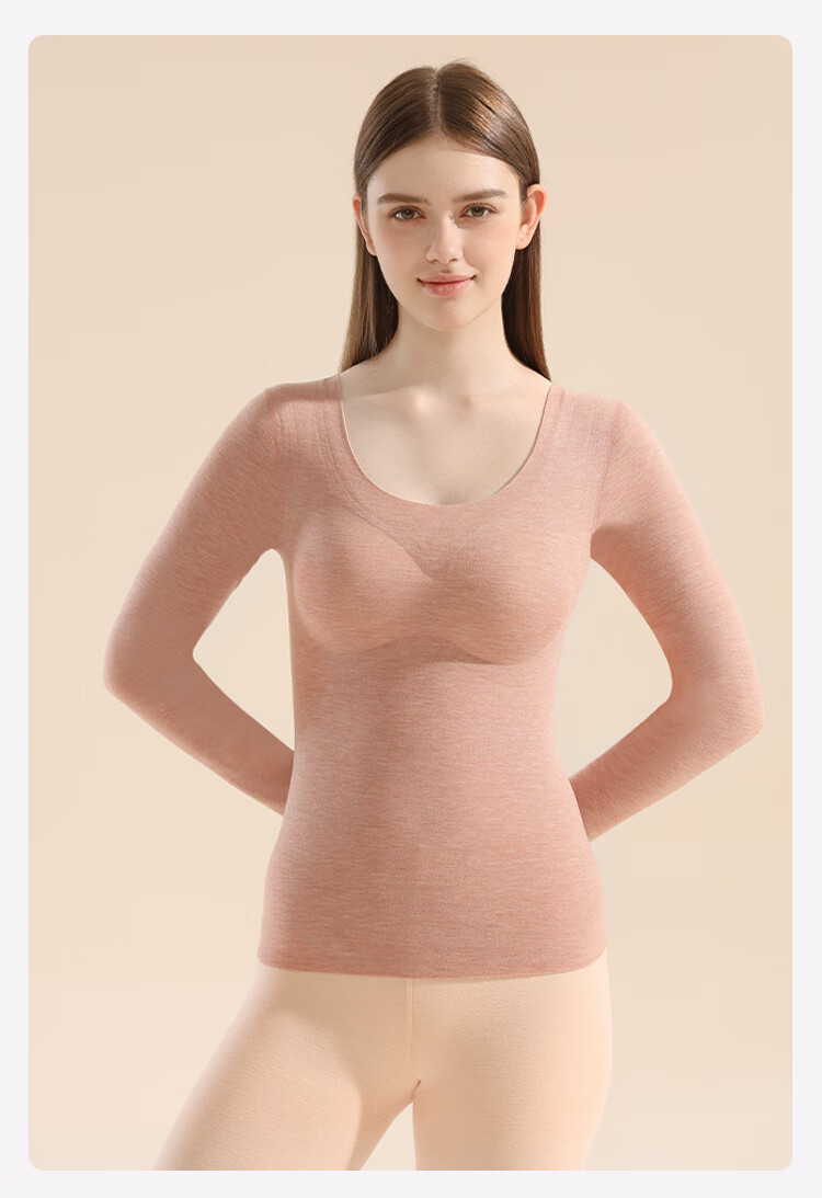 MiiOW New Thermal Underwear for Women with Chest Pads, Warm Base Layer, Contains Cashmere And Silk, Long Sleeve, Pink, XL 27