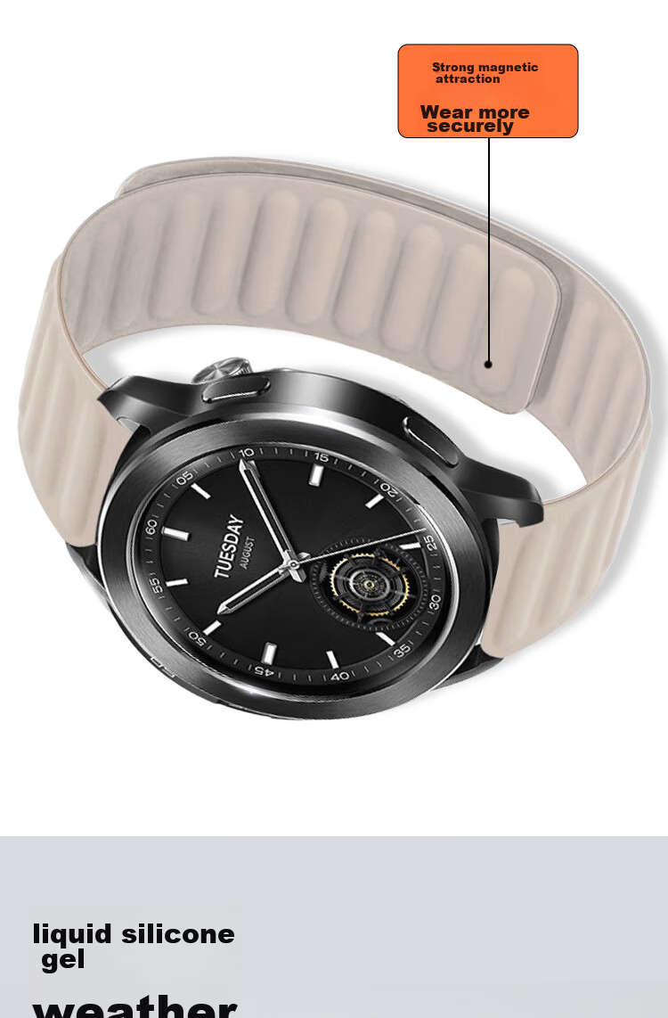 ESCASE Xiaomi Watch Strap Magnetic Silicone, Compatible with WatchS4/S3/S2/S1/S1Pro/Color2, Comfortable Strap for Men And Women, Universal Wristband, Suitable for 46mm Dial, Starlight Color 3