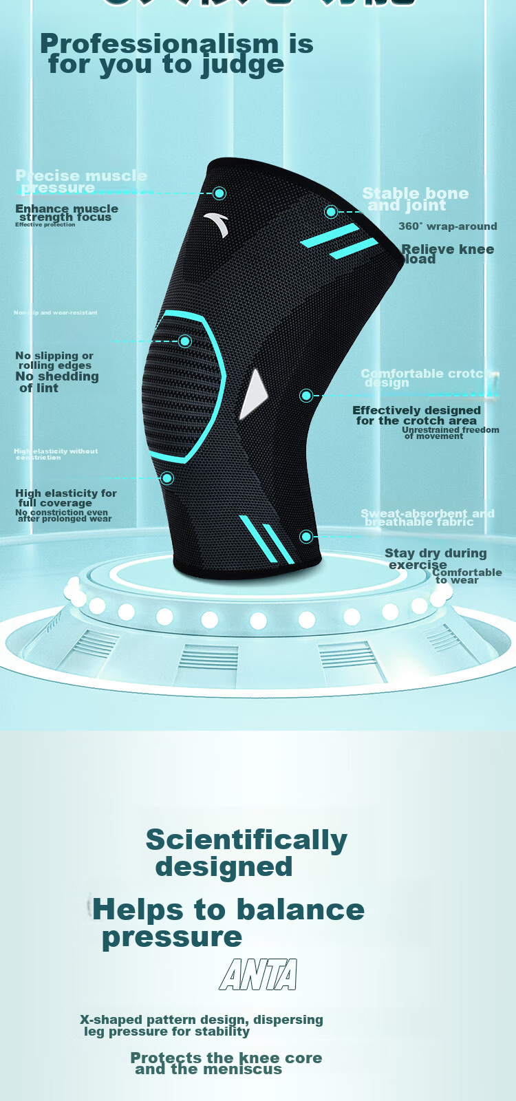 ANTA Sports Knee Brace for Running, Preventing Meniscus Injury, Suitable for Basketball, Badminton, Climbing, Mountain Climbing, Knee Joint Arthritis Protection, Size M 3
