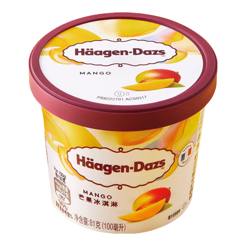 哈根达斯（Haagen-Dazs）经典芒果口味冰淇淋 100ml/杯 雪糕