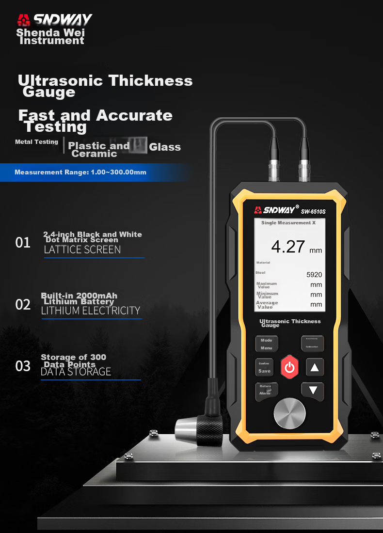 SNDWAY High-Precision Ultrasonic Thickness Gauge for Iron, Aluminum, Copper, Glass, Plastic, Ceramic, Metal And Steel Plate SW-JG6510 2