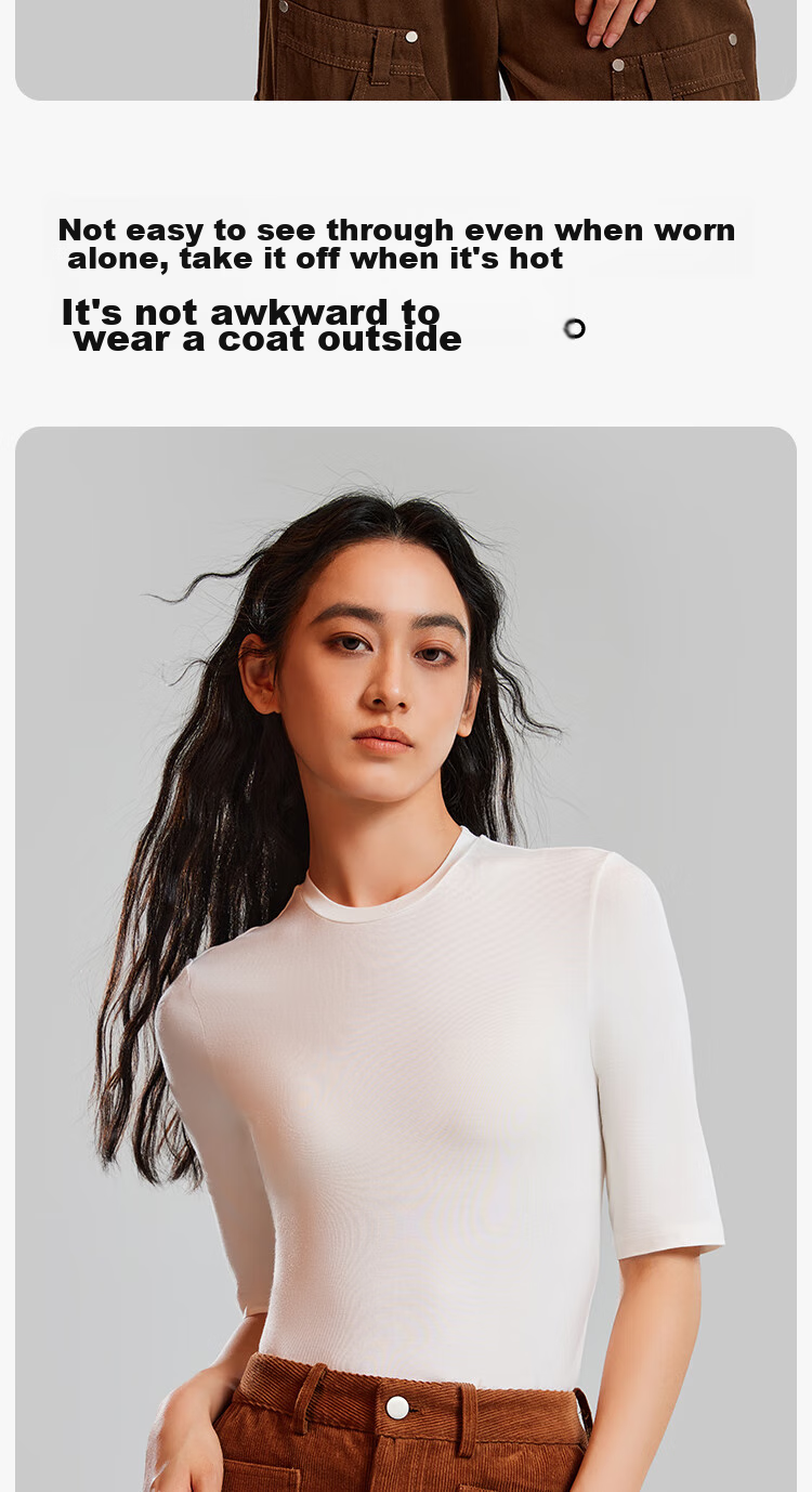 YOUKESHU Women's Base Layer, Spring Round Neck Comfortable Solid Color Inner Wear, Mid-Sleeve Top for Women, Versatile Girls' T-Shirt 9