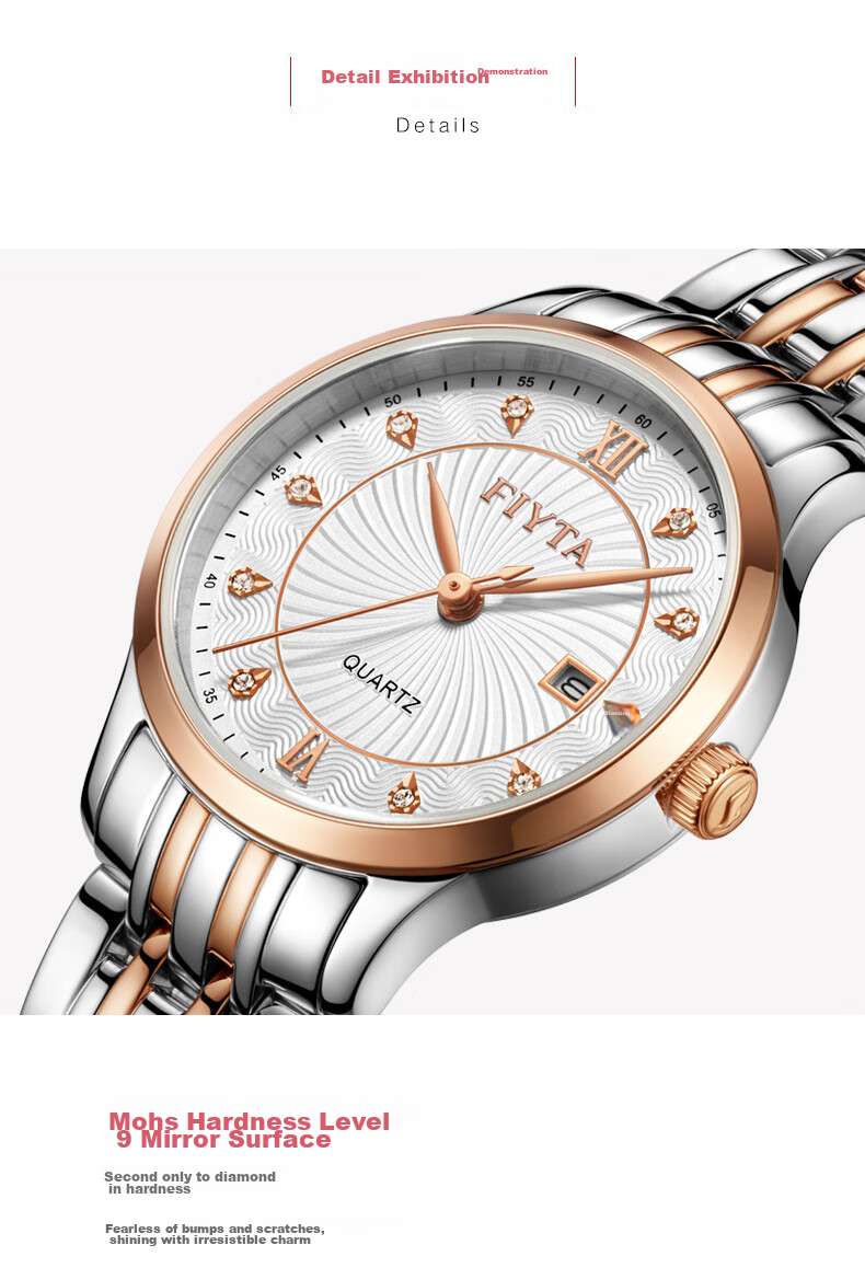 FIYTA Women's Watch, Classic Series Quartz Calendar White Dial with Gold Steel Strap, Same As In-Store Model, Holiday And Birthday Gift 10