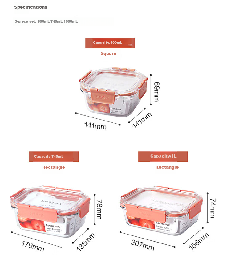 LOCK&LOCK Glass Food Storage Container Set, Microwave-Safe Lunch Box, Heat-Resistant Glass Bento Box, Dishwasher Safe, 6-Piece Set 19