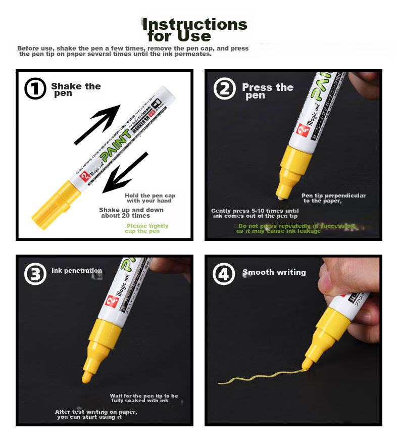 Nakabayashi Chulin Paint Marker, Highlighter Pen, Industrial Touch-Up Pen, 1.2mm Quick-Drying Graffiti Pen, Waterproof Non-Fading Oil-Based Marker, White Single Pen, 1.2mm 4