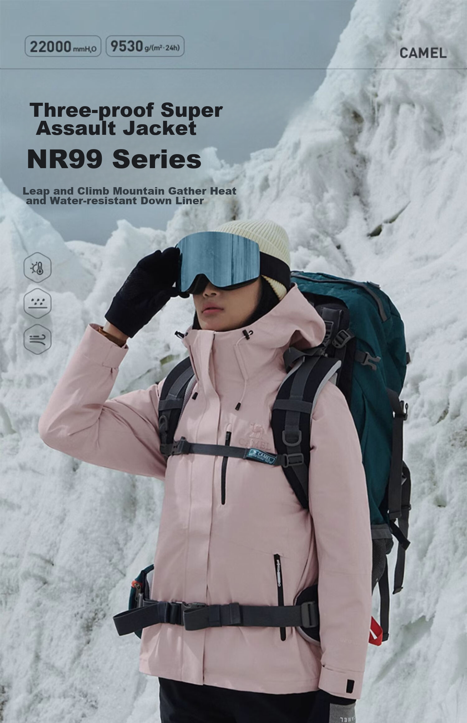 CAMEL Outdoor down Inner Liner Jacket, Cold-Resistant, Warm, Triple Protection, for Tibet Travel And Mountaineering, NR99 Hard Shell Jacket [Yushen] 1