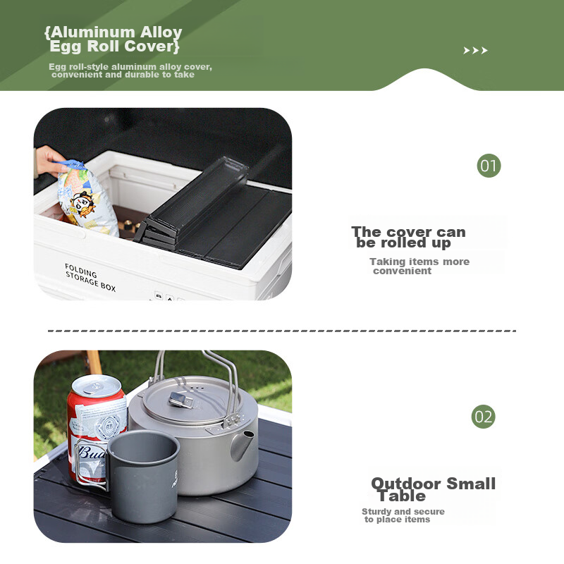 YUECAR Trunk Storage Box, Outdoor Camping Folding Organizer, Car Trunk Storage Container with Egg Roll Lid - Large Size