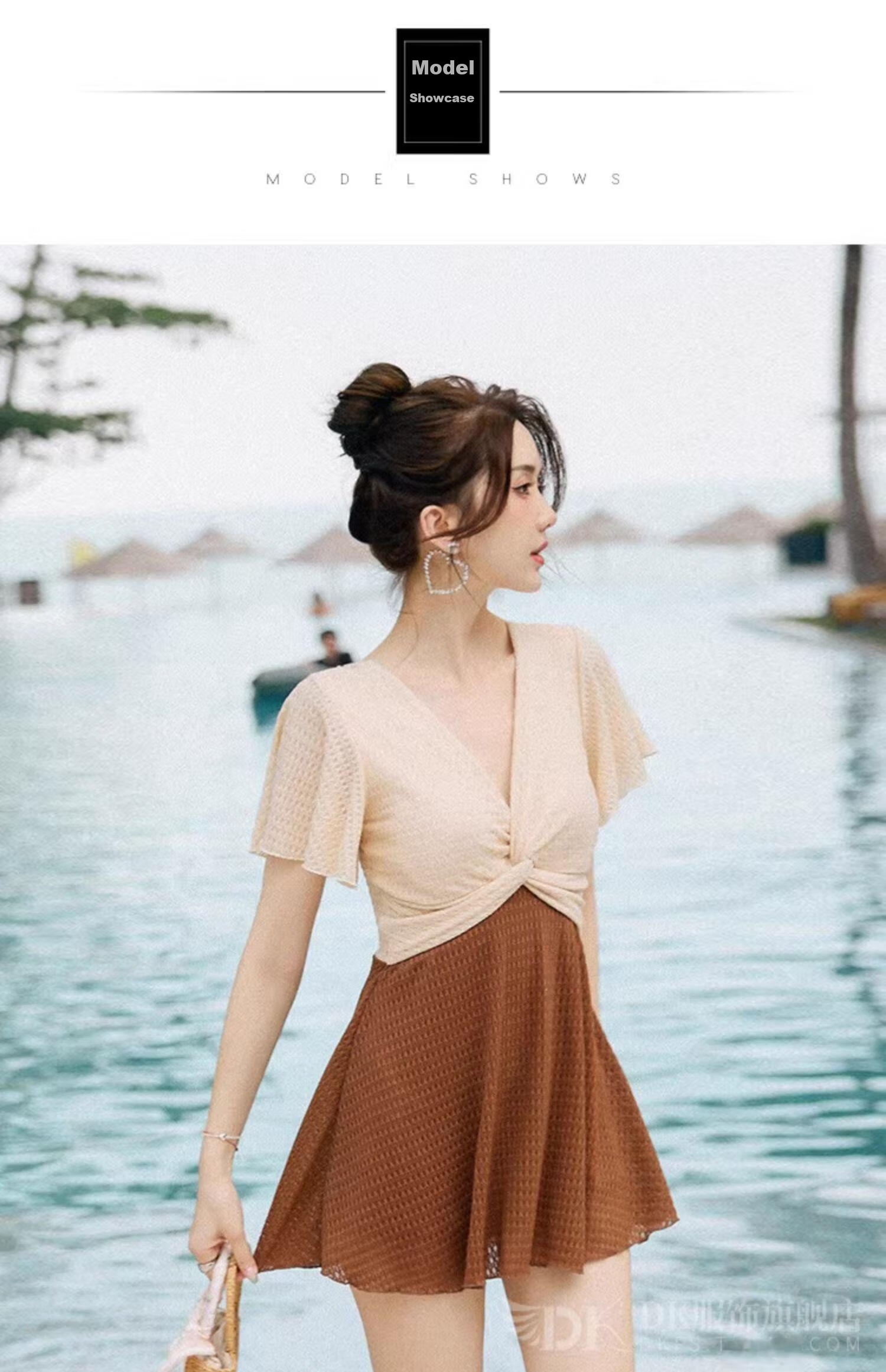 DK One-Piece Swimsuit for Women, 2026 New Style, Elegant And Slimming, Conservative, Suitable for Hot Springs, Brown, Size M 3