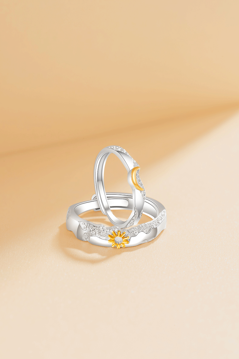 Zhoubaifu [1000+ Stores] Sun And Moon Couple Rings for Men And Women, Birthday Gift for Girlfriend Or Wife 3