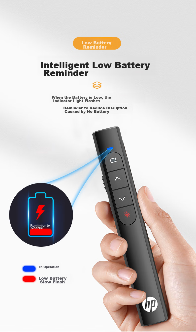 HP Page-Turning Pen, PPT Laser Pointer, Remote Page-Turning Device, Electronic Pointer for Teachers, Office Meeting Presentation Controller, Suitable for LED Screens, White Battery-Powered Model 19