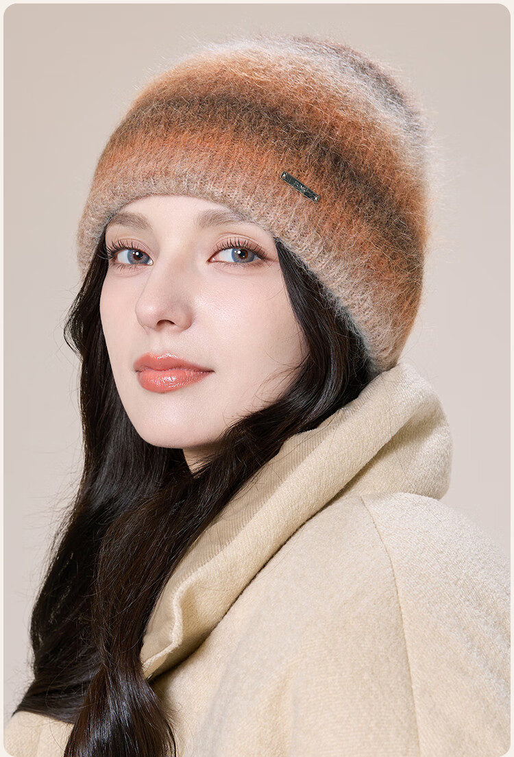 JIUMU Alpaca Wool Warm Knitted Beanie Autumn Winter Cold Weather Outdoor Ear Protection Hat for Women 6