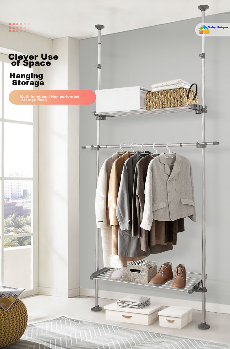 Baoyouni Retractable Clothes Drying Rack, Floor-Standing Clothes Hanger, Balcony Rod for Hanging Clothes, Vertical Stand-Up Clothes Drying Pole 1